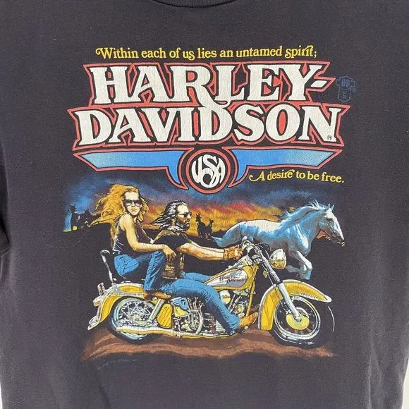 Harley Davidson Vintage 1980s Graphic T-Shirt, Medium, Black, Holoubek, - Picture 2 of 10
